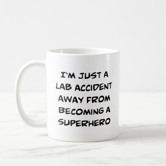 superhero lab accident coffee mug (Left)