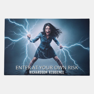 Superhero Lightning Energy Woman Doormat