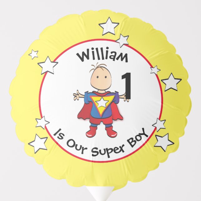 Superhero Little Boy Cartoon 1st Birthday Party  Balloon (Front)