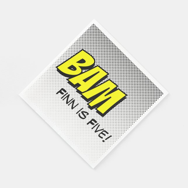 Superhero Luncheon Napkins Yellow "Bam" with Dots (Corner)