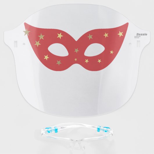 Superhero Masquerade Red Stars Face Shield (Front w/Glasses)
