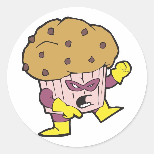 superhero muffin man character classic round sticker (Front)