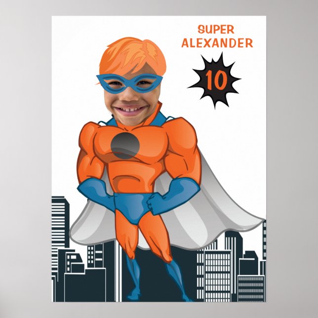 Superhero Muscle Man Orange Greatest Fun Birthday Poster (Front)