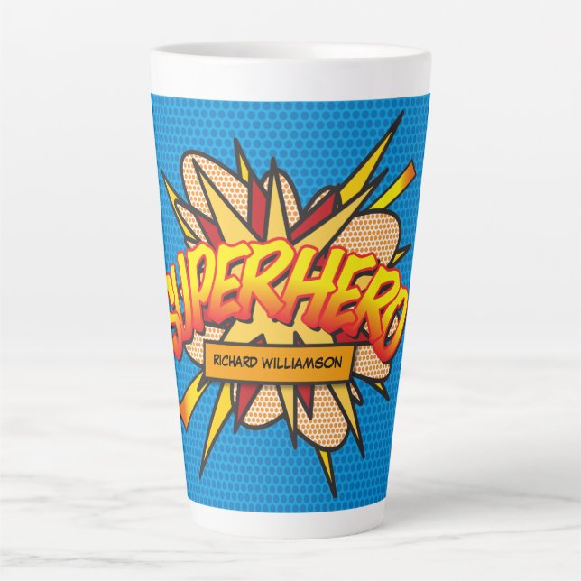 SUPERHERO Name Fun Retro Comic Book Pop Art Latte Mug (Front)