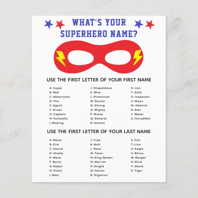 Superhero Name Generator Game (Front)