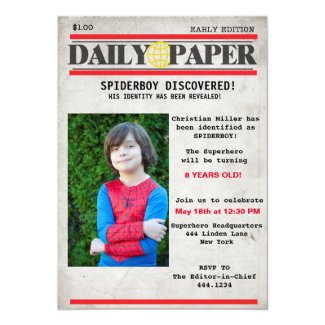 Superhero Newspaper Birthday Invitation