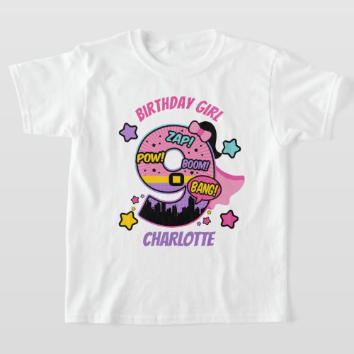 Superhero Nineth Birthday Girl 9th Super Girl T_Shirt