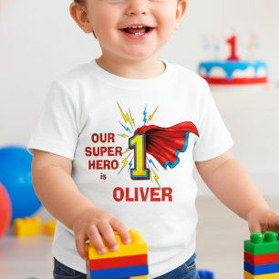 Superhero Number 1 with Cape First Birthday Baby T-Shirt