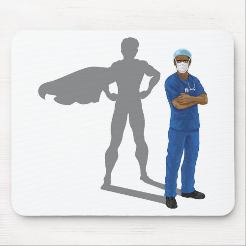 Superhero Nurse Doctor with Super Hero Shadow Mouse Pad