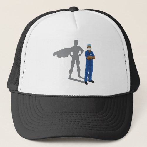 Superhero Nurse Doctor with Super Hero Shadow Trucker Hat