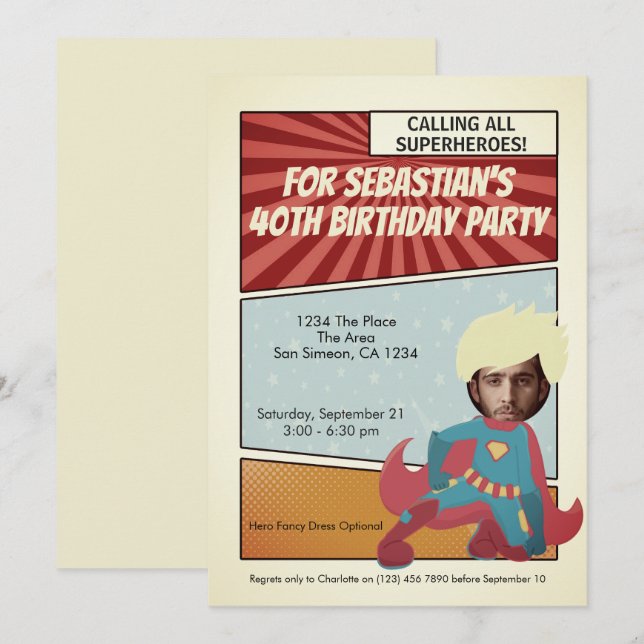 Superhero Old Comic Birthday Party (blond) Invitation (Front/Back)