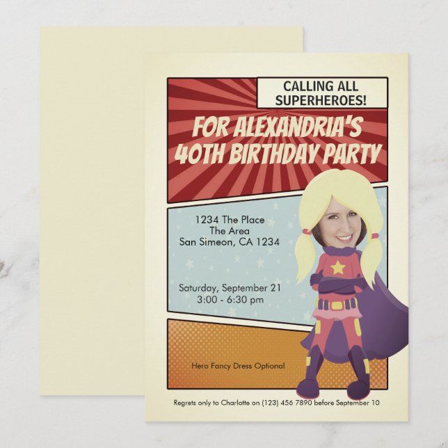 Superhero Old Comic Birthday Party (blond) Invitation (Front/Back)