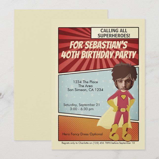 Superhero Old Comic Novelty Birthday Party Invitation (Front/Back)