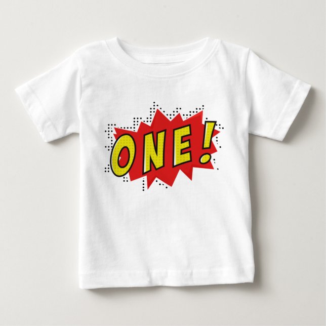 Superhero one year old party birthday boys clothin baby T-Shirt (Front)