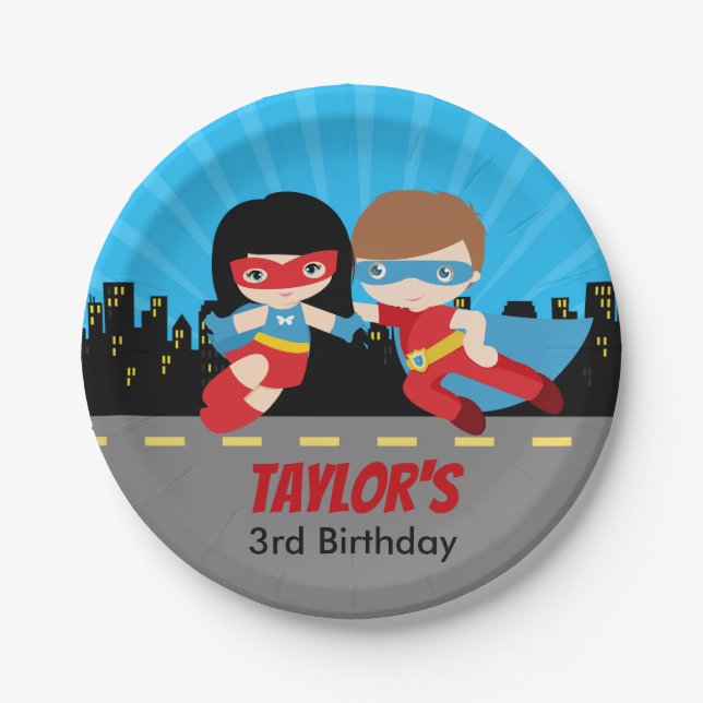 Superhero Paper Plates (Boy Girl Personalized) (Front)