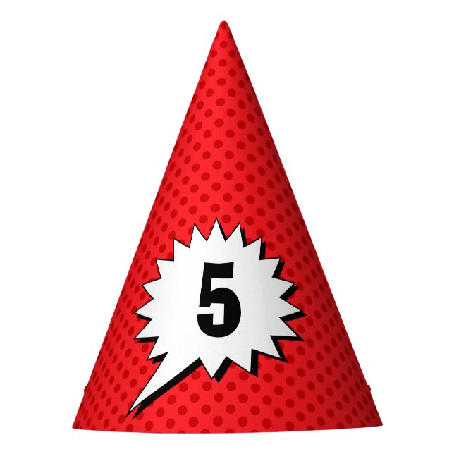 Superhero Party Hat - Red Dot Editable Age (Front)