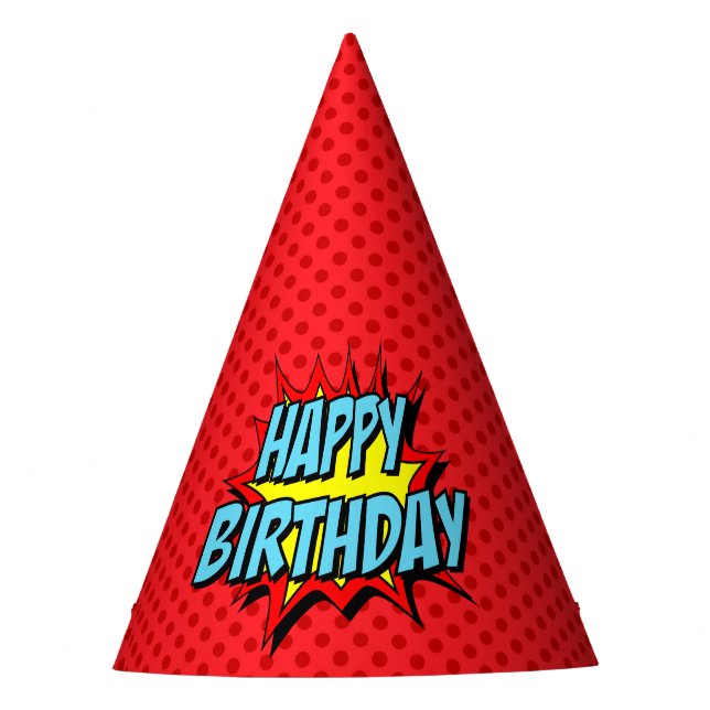 Superhero Party Hat - Red Dot Happy Birthday (Front)