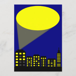 Superhero Party Invitation - Cityscape & Spotlight