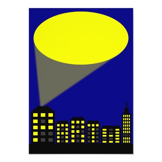 Superhero Party Invitation Cityscape & Spotlight