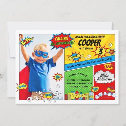 Superhero Party Super Hero Photo Birthday Invitation