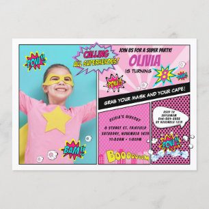 Superhero Party Super Hero Photo Girl Birthday Invitation