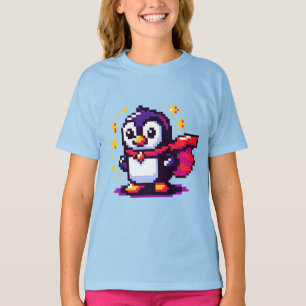 Superhero Penguin Cute Pixel Art Character Design T-Shirt