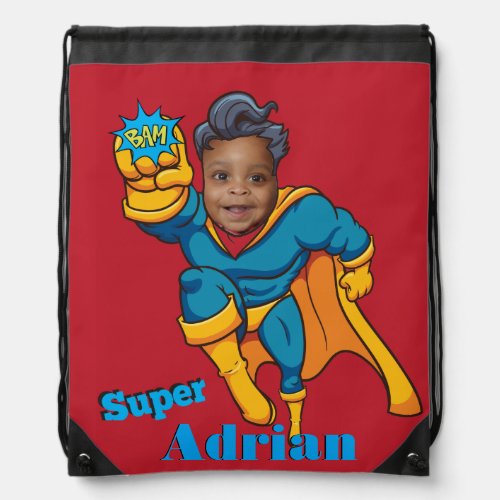 Superhero Personalized Champion Photo Template Drawstring Bag