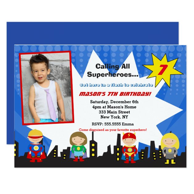 Superhero Photo Birthday Party Invitations