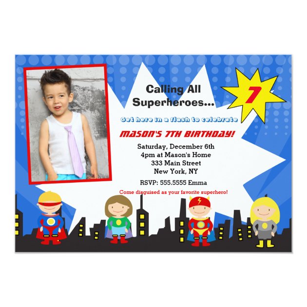 Superhero Photo Birthday Party Invitations