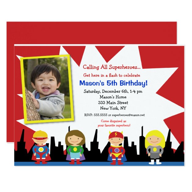 Superhero Photo Birthday Party Invitations