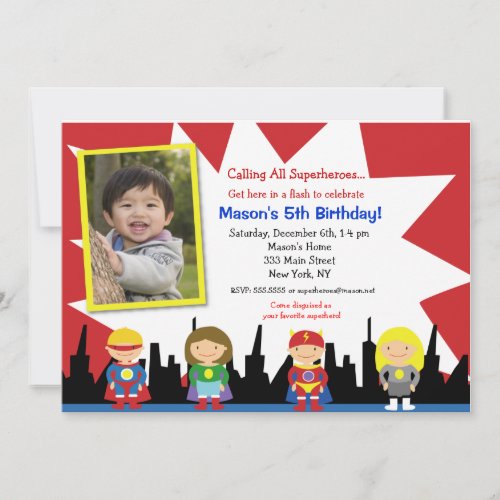 Superhero Photo Birthday Party Invitations