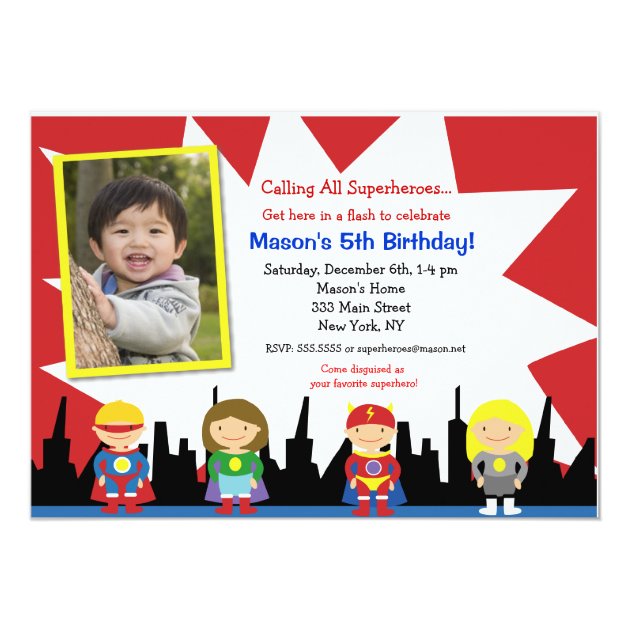 Superhero Photo Birthday Party Invitations