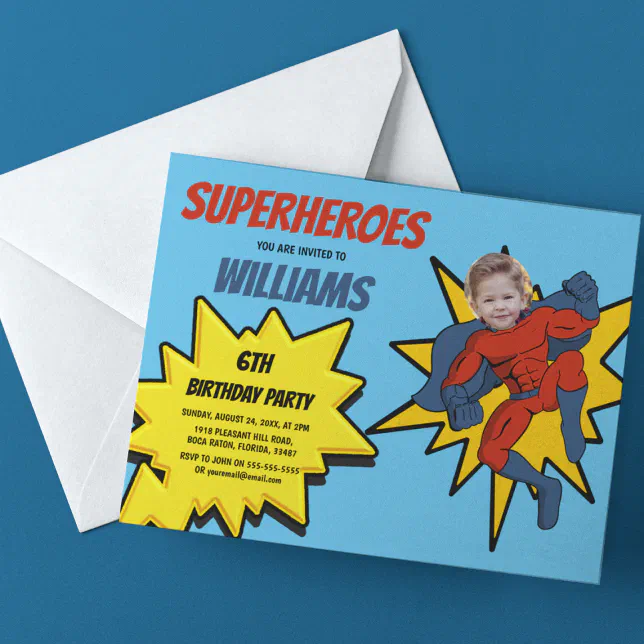 Superhero Photo Template Childrens Birthday Party | Zazzle