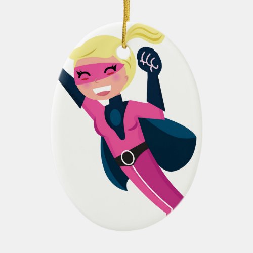 Superhero pink girl ceramic ornament