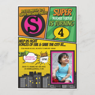 Superhero Pink Girl's Invitation Super Hero Invite
