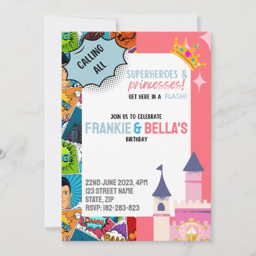 Superhero  Princess Custom Birthday Invitations