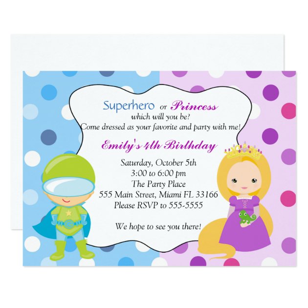 Superhero Princess Invitation Kids Birthday Party