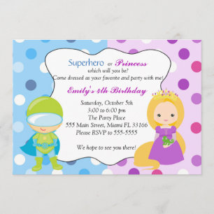 Superhero Princess Invitation Kids Birthday Party