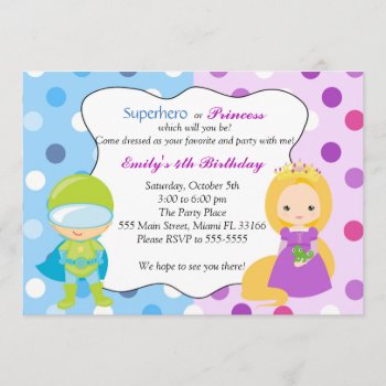 Superhero Princess Invitation Kids Birthday Party by pinkthecatdesign at Zazzle
