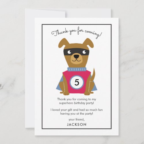 Superhero Puppy Birthday Party Kids Thank You