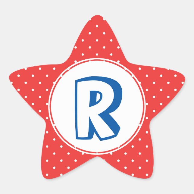 Superhero red blue polka dot kid monogram star sticker (Front)