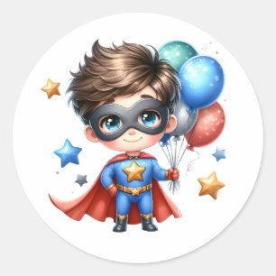 Superhero Round Sticker Kids Birthday Party