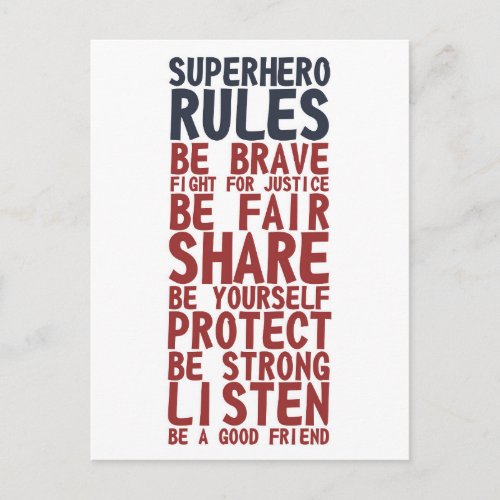 Superhero Rules Text Design Phrase Postcard