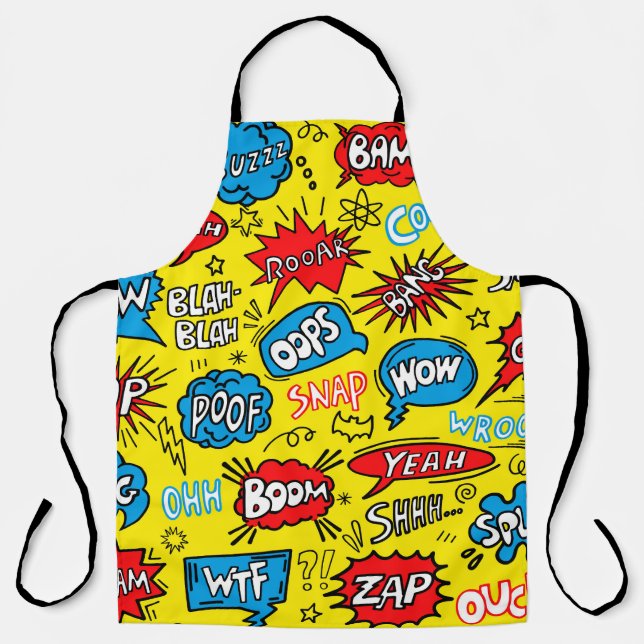 Superhero Saga: Cute Comic Patterns Apron (Front)
