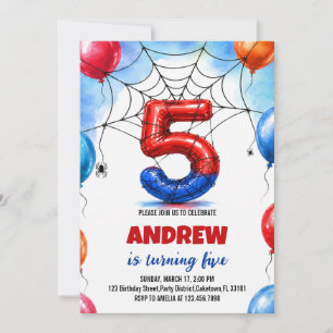Superhero Spider Balloon Boy Birthday Invitation