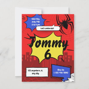 Superhero Spider Birthday Invitation Kids Party 