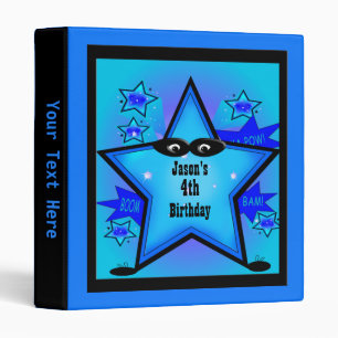 Superhero Star Birthday Boy Custom Blue Kids 3 Ring Binder