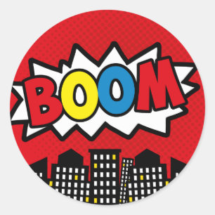 Superhero Stickers, Birthday Party Decor, BLUE Classic Round Sticker