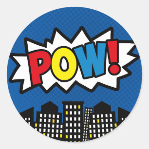 Superhero Stickers, Birthday Party Decor, BLUE Classic Round Sticker