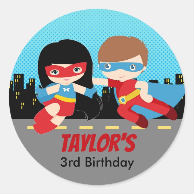 Superhero Stickers Birthday Party Favors (Front)